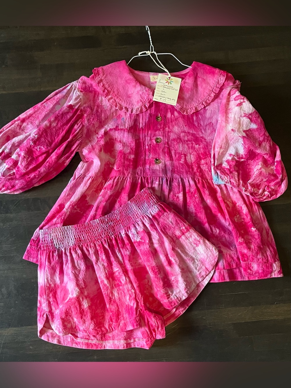 Women’s 2-piece ice-dyed baby doll shorts set with Peter Pan Collar